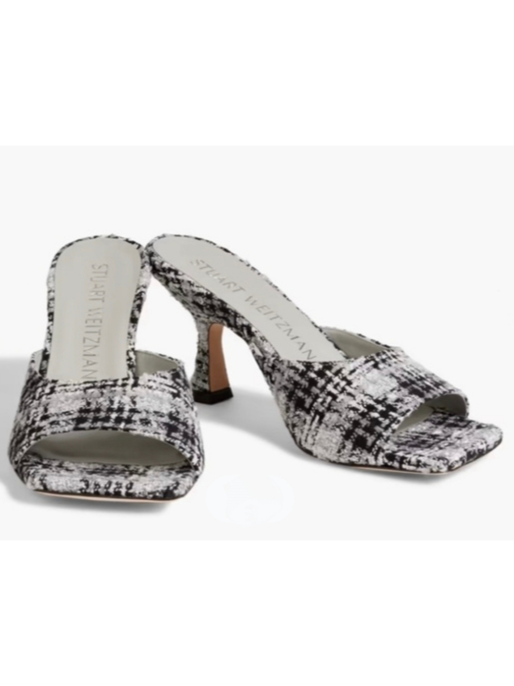 Stuart Weitzman Tia Black & White Tweed Slide Sandals